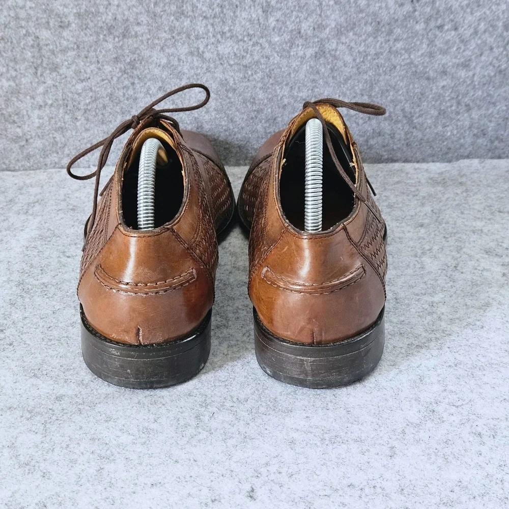 Johnston & Murphy Mens Woven Leather Cap Toe Oxford Dress Shoes Tan Brown 10M
